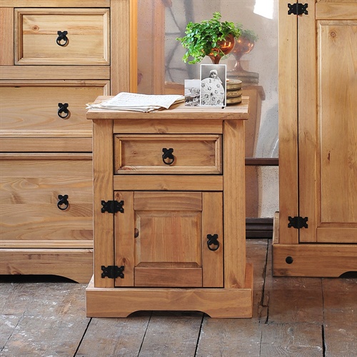Corona Mexican Solid Pine 1 Drawer Bedside (L192) with Free