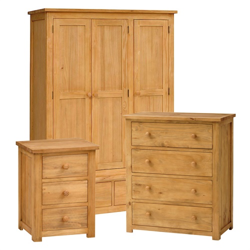 Oakley Pine Triple Wardrobe Bedroom Set (L317) with Free Delivery The