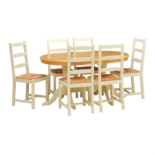 Wiltshire Painted Large Round Table and 6 Rush Seat Chairs (M330) with