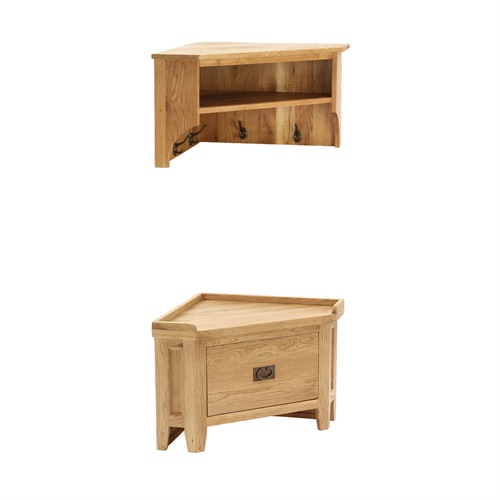 Montague Oak Corner Storage Unit and Shelf Set (V930) with Free